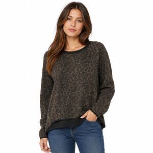 Lou & Grey Sweater Womens Large Brown Floral Print Crew Neck Knit Pullover